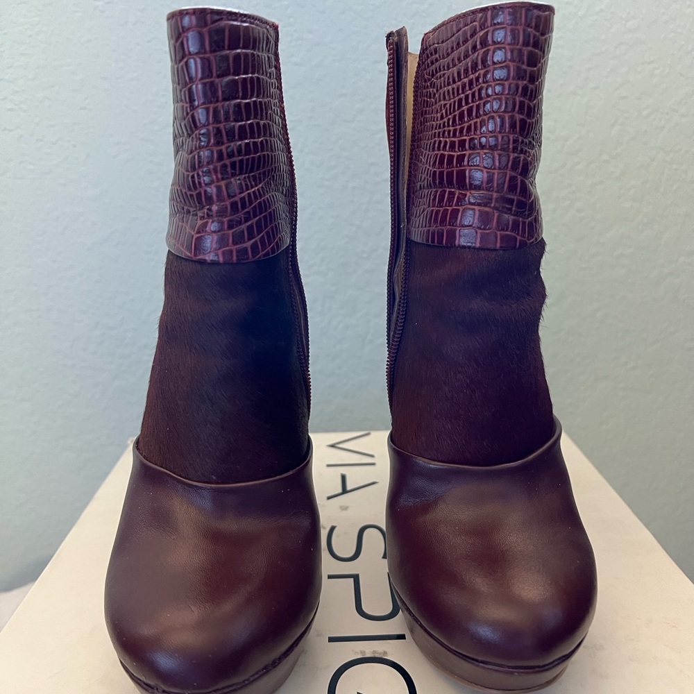 Via Spiga Womens Burgundy Leather Ankle Boots 6.5.